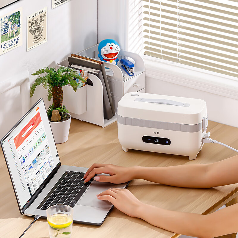 啡格制冷加热饭盒电热饭盒冷热冷藏保鲜制热两用饭盒可插电加热蒸饭定时预约保温煮饭热菜电饭盒1.3L 1.3L 珍珠白