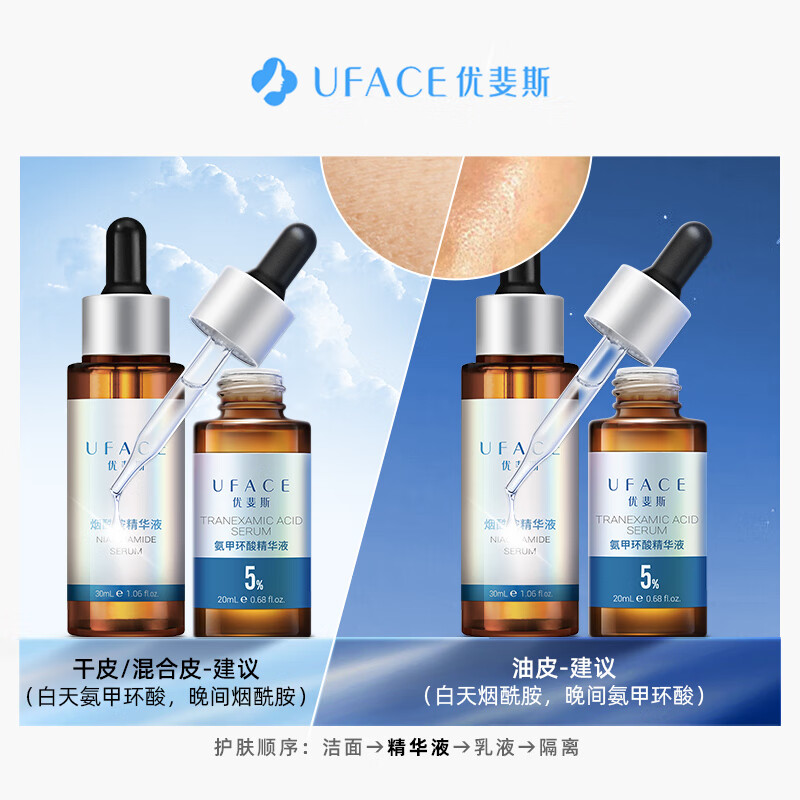 优斐斯（uface）5%氨甲环酸+4%烟酰胺精华液提亮肤色淡化色沉礼盒装情人节礼物 高阶双星2套