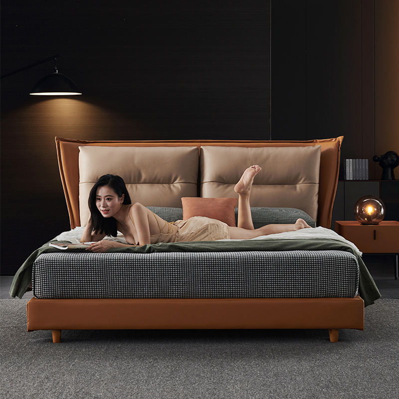 【买床组合送床头柜】迪伦公馆  床 迪伦公馆 意式极简北欧现代轻奢真皮床1.8米主卧高端大气婚床 单床 1.5M支架床