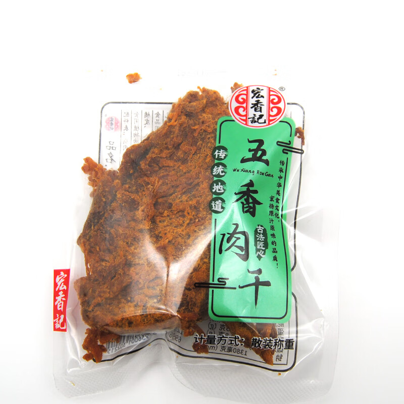 宏香記手撕肉干500g散稱重獨立小包裝即食靖江豬肉脯香辣原味零食 宏香記 五香肉干500g(古風)