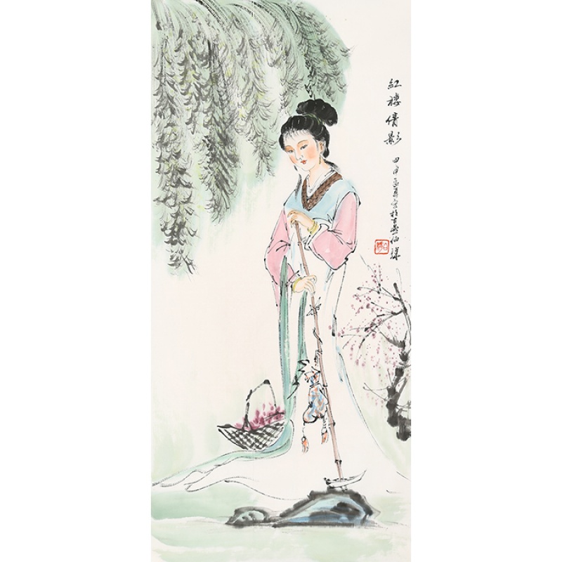 白伯骅字画三尺精品名家书画仕女图手绘人物名人国画作品带简历纯手绘