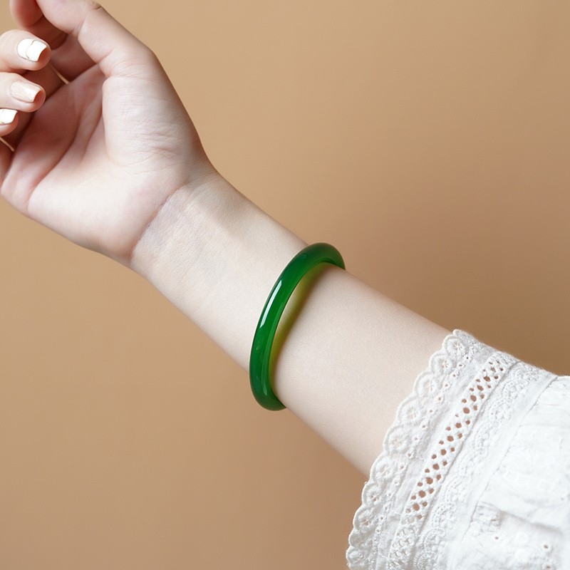 石千年 玉手镯女天然a货绿玉髓圆条美人镯子手镯送妈妈老婆闺蜜礼物