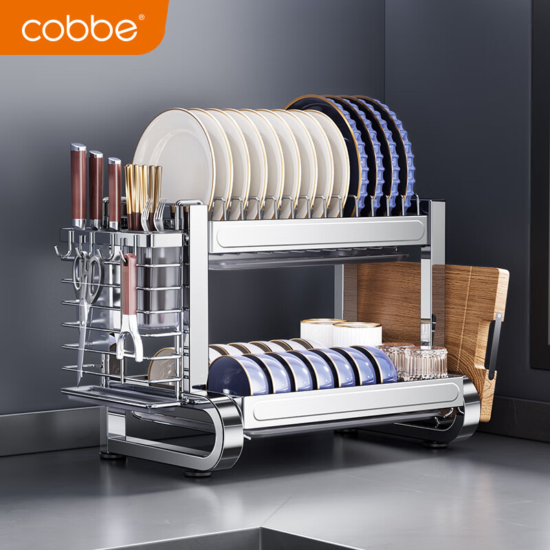 卡贝（cobbe）厨房碗架304不锈钢碗碟架置物架筷子餐盘刀具收纳架子台面沥水架