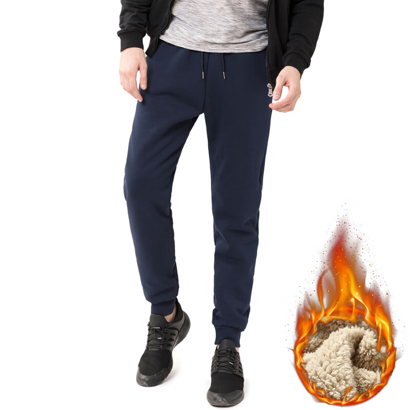 虎迹 运动裤加绒加厚羊羔绒运动裤男冬季跑步锻炼保暖运动长裤 黑色(收口1809款) 2XL