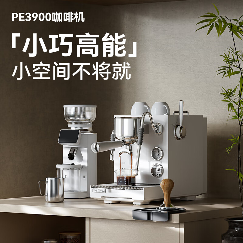 柏翠意式半自动咖啡机三锅炉双泵全半自动家用商用小型浓缩蒸汽打奶泡机 PE3900 节日送礼物 海盐白( 下单前咨询送惊喜赠品 )