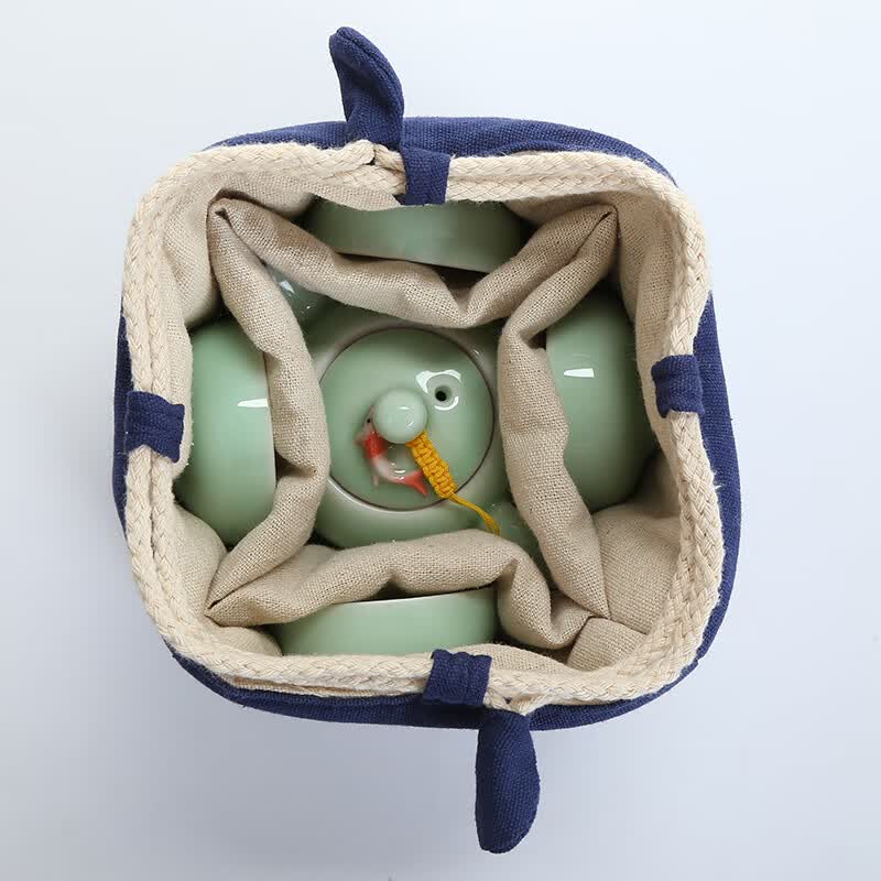 茶杯茶具收纳包 快客杯一壶二杯四杯收纳袋子旅行茶具便携包棉麻布袋