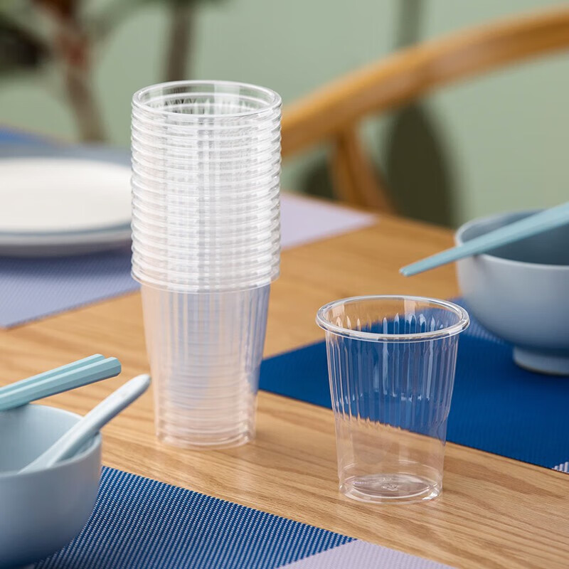 茶花航空杯一次性杯子加厚塑料杯pp透明塑料杯子家用100只170ML