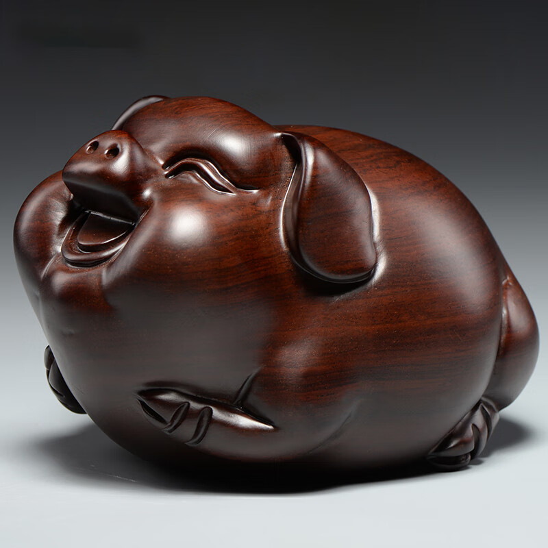 梵粟 黑檀木雕招财猪摆件实木雕刻工艺品生肖猪客厅装饰小猪摆件生日