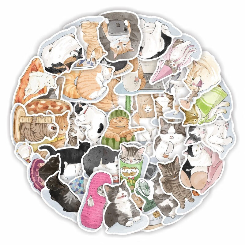 52张可爱猫咪卡通贴纸不干胶防水贴纸拉杆箱萌萌哑膜贴画信封口 yt172