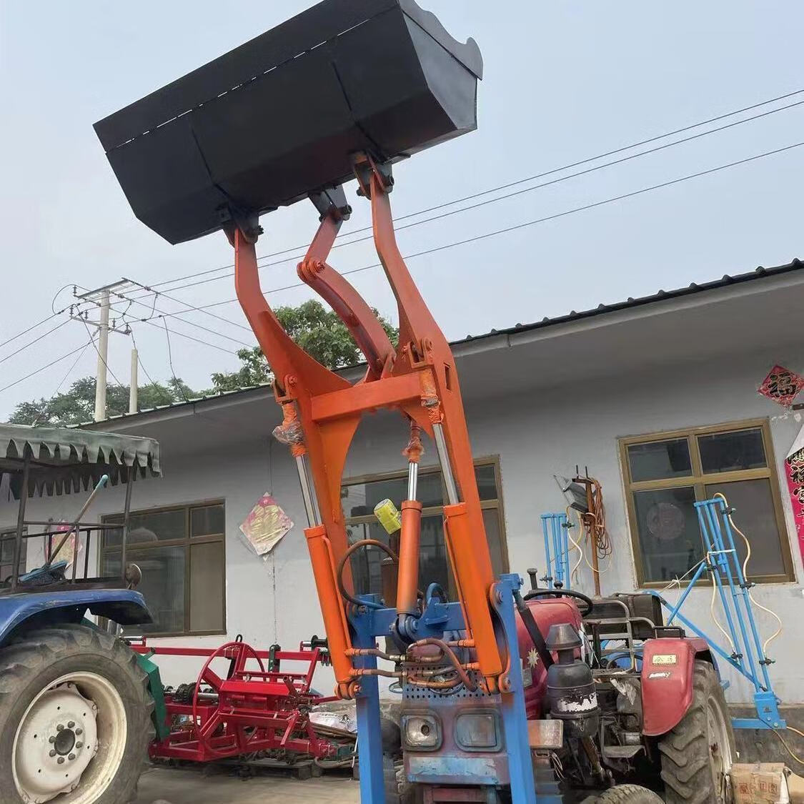 唬枳农用小四轮拖拉机改装小铲斗加重版铁板支臂两路分配器 前铲40-60