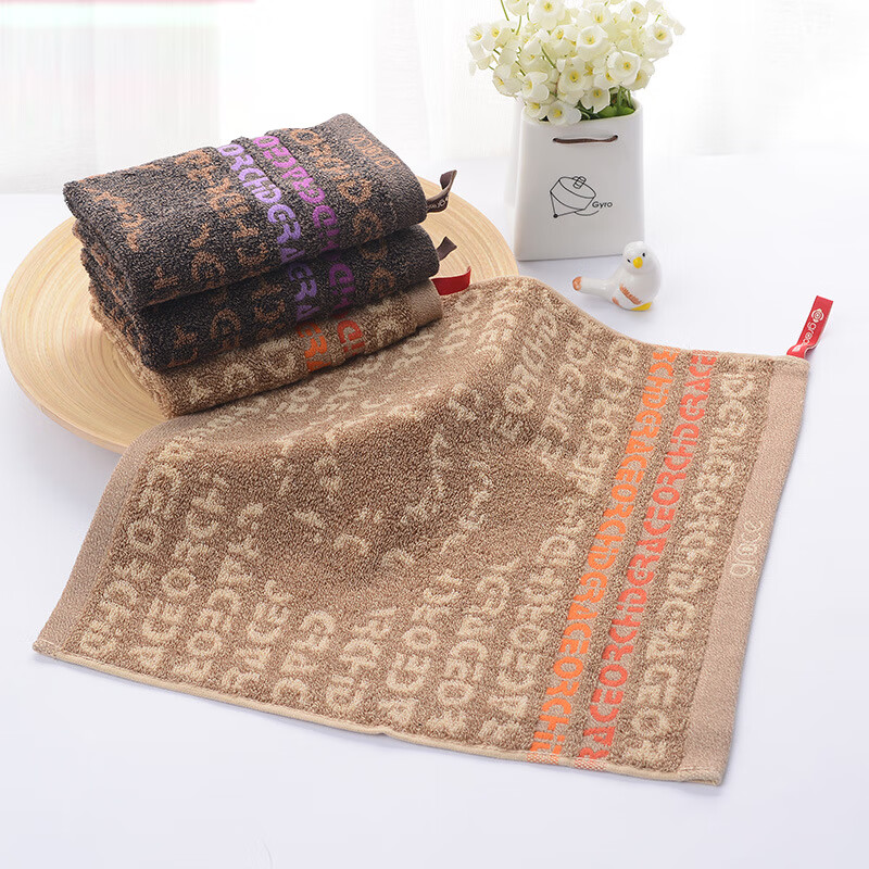 洁丽雅纯棉毛巾2条全棉方巾小洗脸巾柔软吸水男女家用擦手巾含挂绳深色 【浅棕1深棕1】 2条 52g