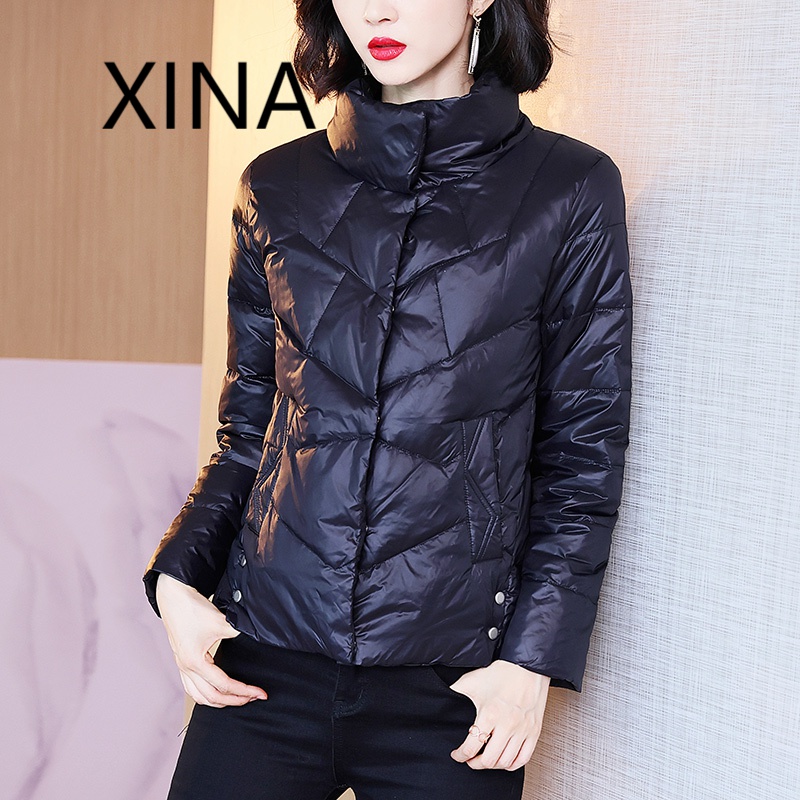 xina 香港潮牌轻薄型羽绒服2022冬季新款黑色小个子白鸭绒宽松百搭短款外套 黑色 XL