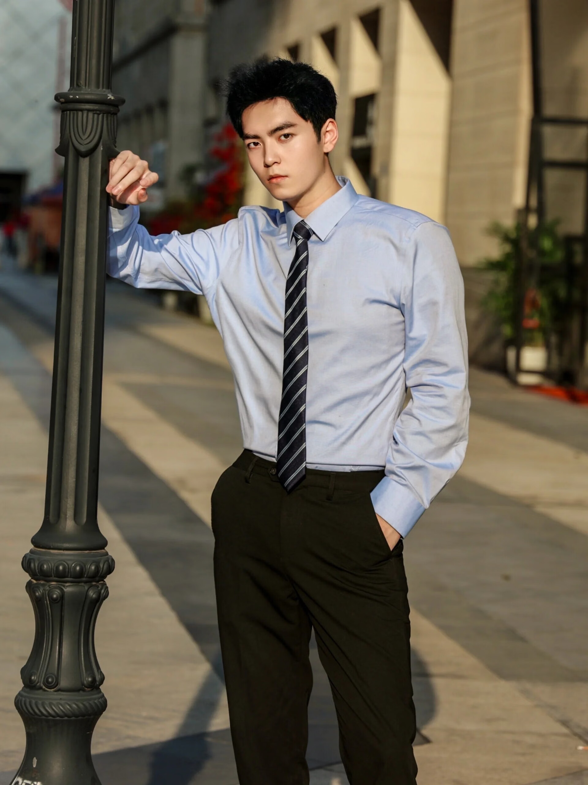 cardin)蓝色衬衫男长袖内搭浅色休闲初春职场通勤穿搭男士正装衬衣韩