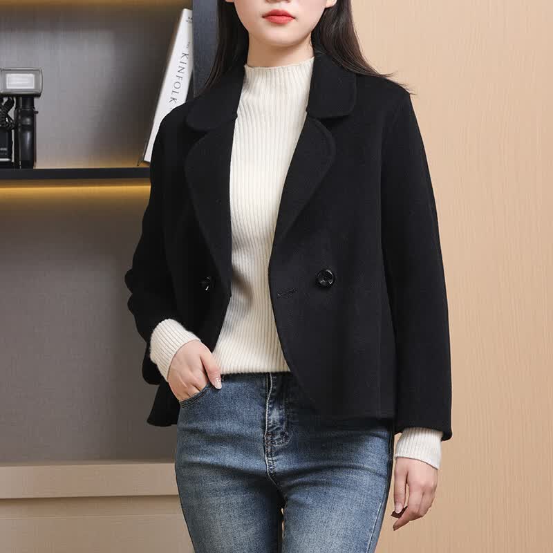 小个子双面呢毛呢大衣女短款毛呢外套双面绒秋冬季双面羊绒大衣女小