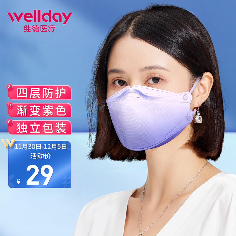 【口罩价格走势】维德医疗韩版KN95鱼型立体防护口罩,美观实用,性价比高!