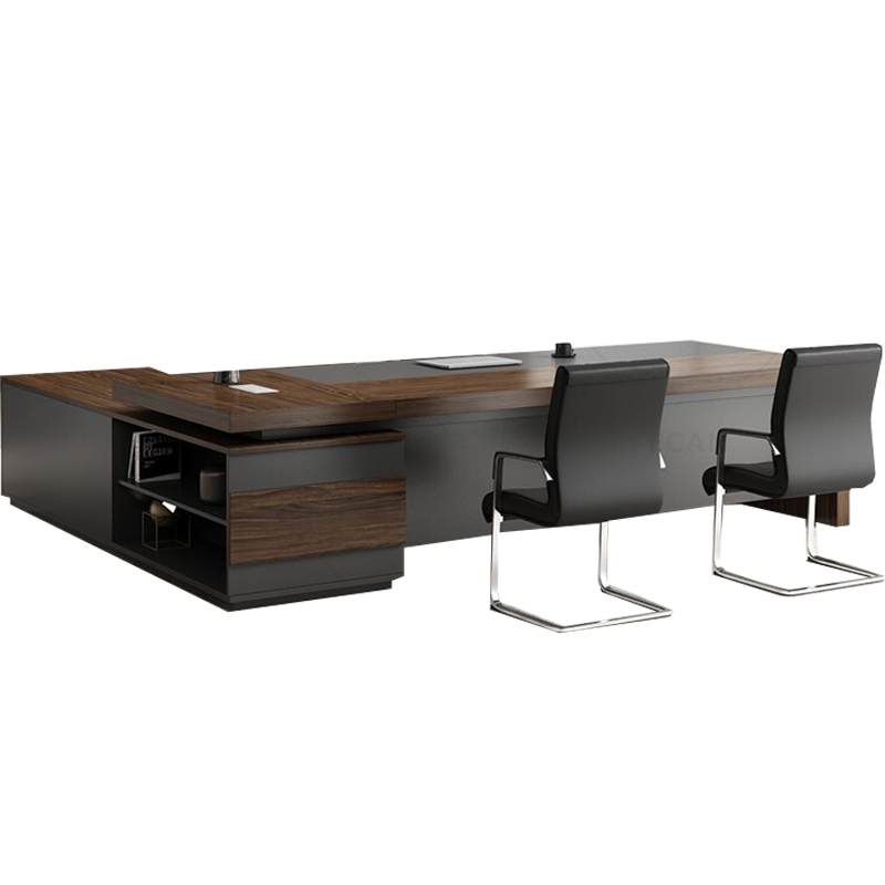 安美诚家具办公桌老板桌总裁桌简约现代老板台大板桌新主管经理桌办公台2.6*0.8米【含侧柜+老板椅】