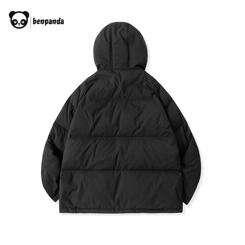 熊猫·本(ben.panda)羽绒服男潮流新款日系防泼水宽松休闲连帽80%白鸭绒保暖外套 黑色 L