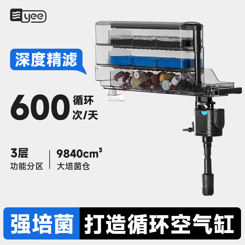 YEE魚缸過濾器凈水循環(huán)三合一水泵上置滴流盒低水位過濾盒過濾箱 【濾材款/贈白棉】三層 25W 1800L