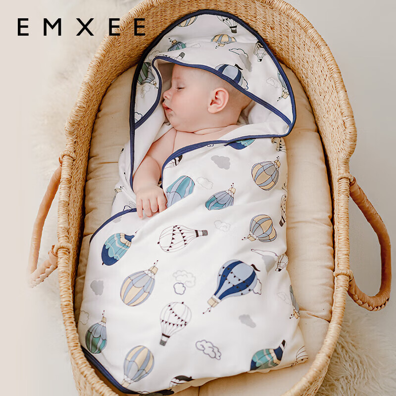 嫚熙（EMXEE）婴儿包被新生儿宝宝抱被防惊跳产房包单 四季款【1】 热气球 90×90cm