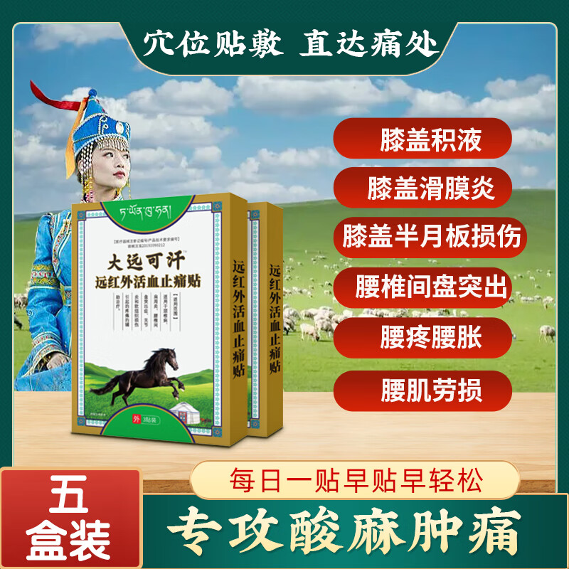 大元可汗远红外治疗贴膝盖贴腰间盘突出腰肌劳损专用督灸贴远红外辅助消炎 五盒装巩固装