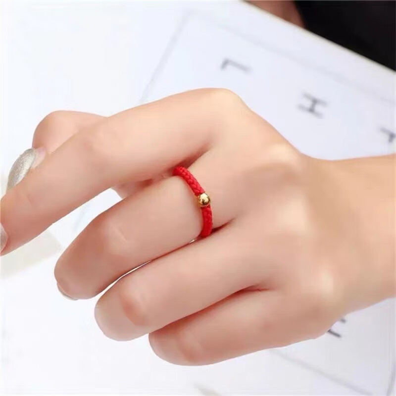 xcl抖音小金珠戒指女情侣闺蜜小红书编织指环戒指红绳 a1091-1红绳