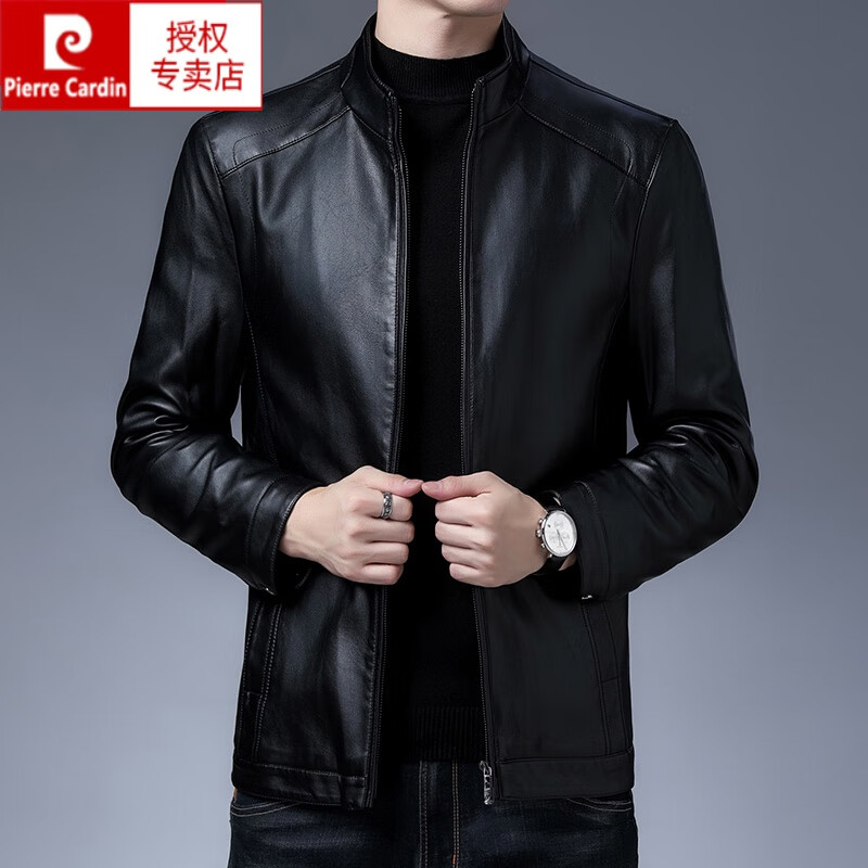 皮尔卡丹品牌男装男士真皮夹克皮衣休闲立领海宁绵羊中青年秋冬季皮