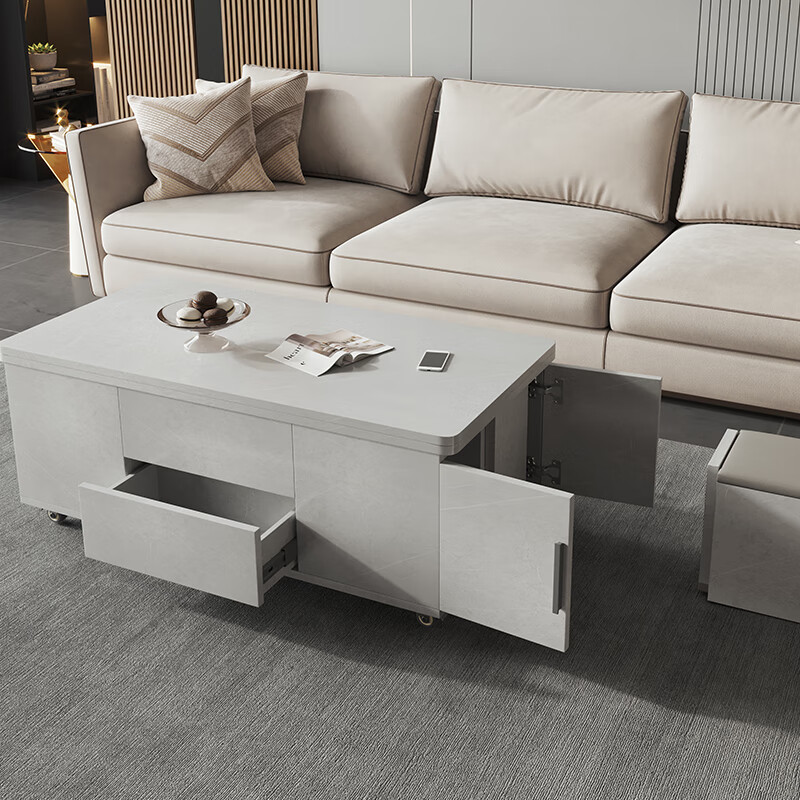 梵思吉简约小户型多功能茶几现代可移动茶几桌折叠升降茶几餐桌两用茶桌 多功能升降茶几