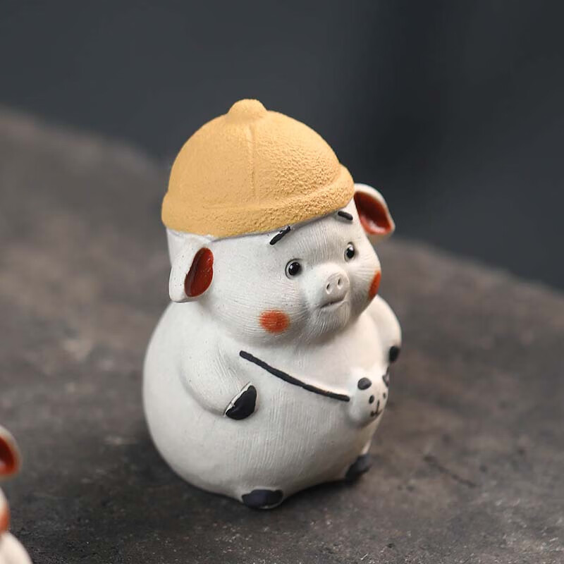 哼哼虫紫砂茶宠小猪小摆件手工十二生肖猪茶玩卡通呆萌可爱茶道茶桌