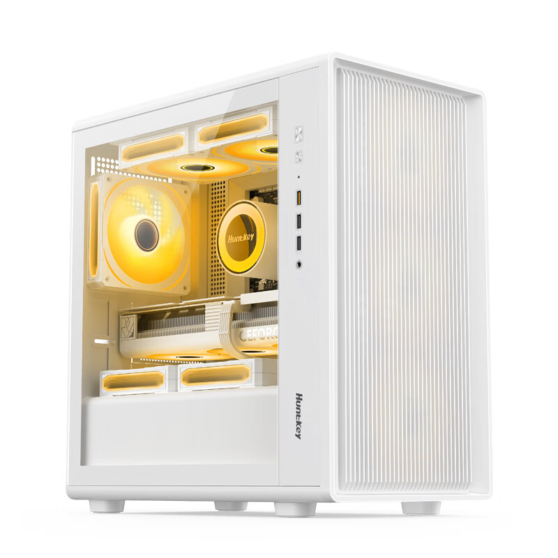 航嘉（Huntkey）G63战戟  玻璃侧透机箱  GS680C台式主机电脑游戏机箱 支持M-ATX主板/360水冷/卡扣式快拆侧板 G63mini白色+ARGB风扇*4（4个正向）