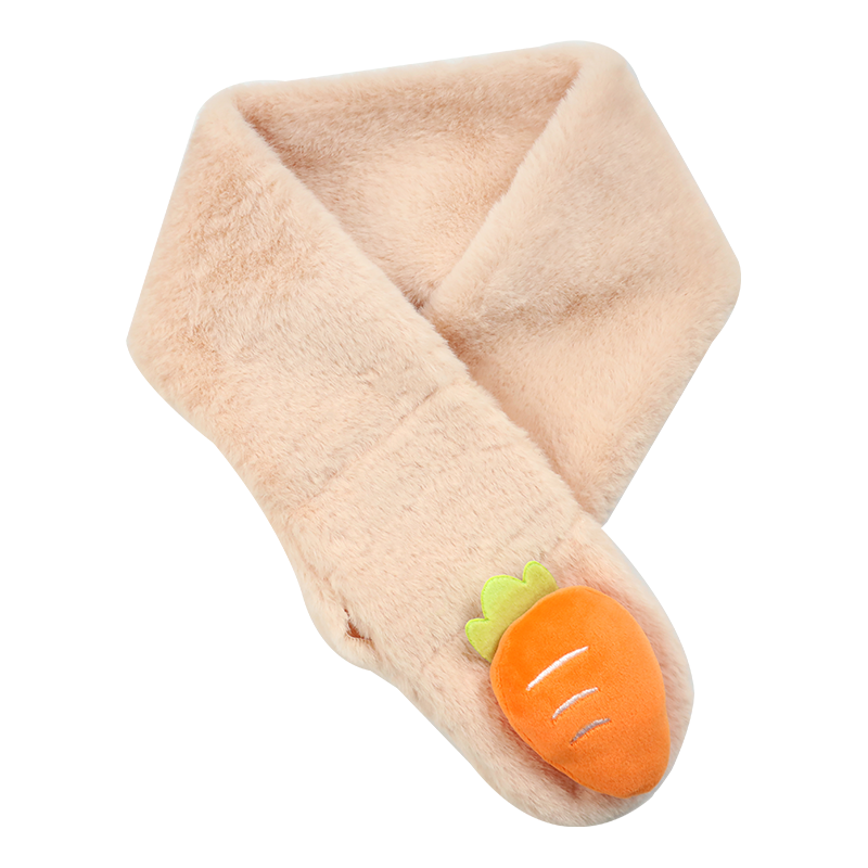 达芬奇密码 卡通儿童动物大围脖秋冬季仿獭兔毛围巾 胡萝卜 裸色 70cm*10cm