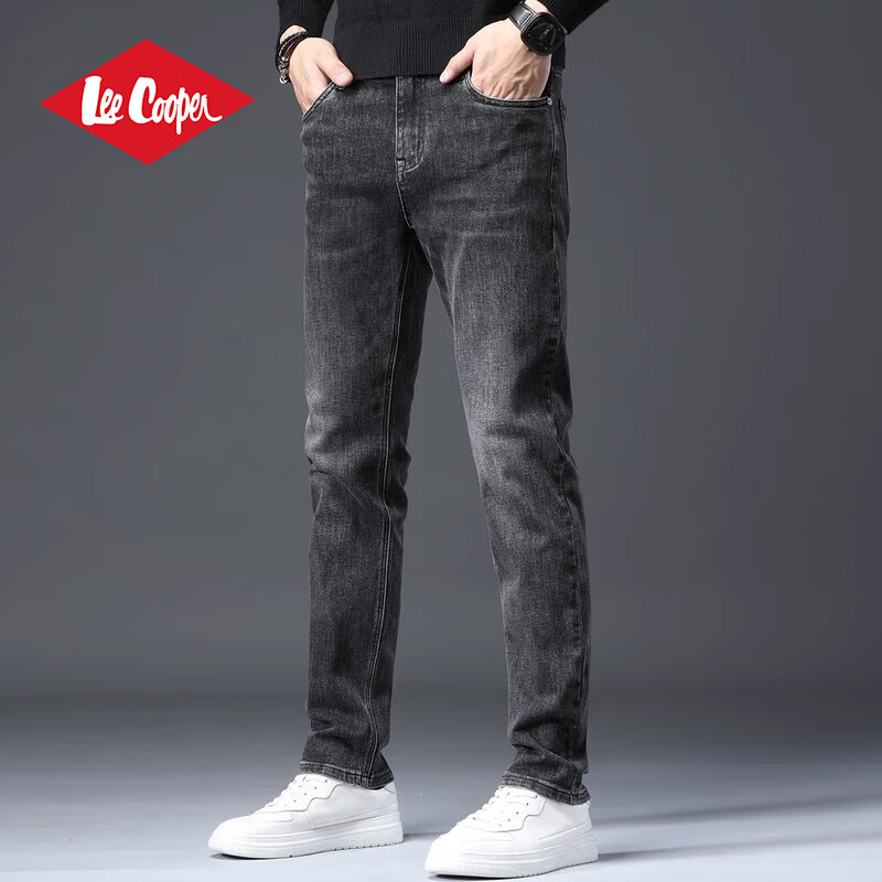 lee cooper新塘高端黑色牛仔裤男士夏季新款宽松直筒裤潮牌复古休闲