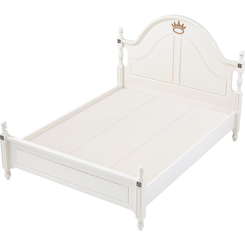 林氏木业美式轻奢儿童单人床男女孩家具组合LS196【荷花白】A3-A床底无储物床+床垫,1500mm*2000mm