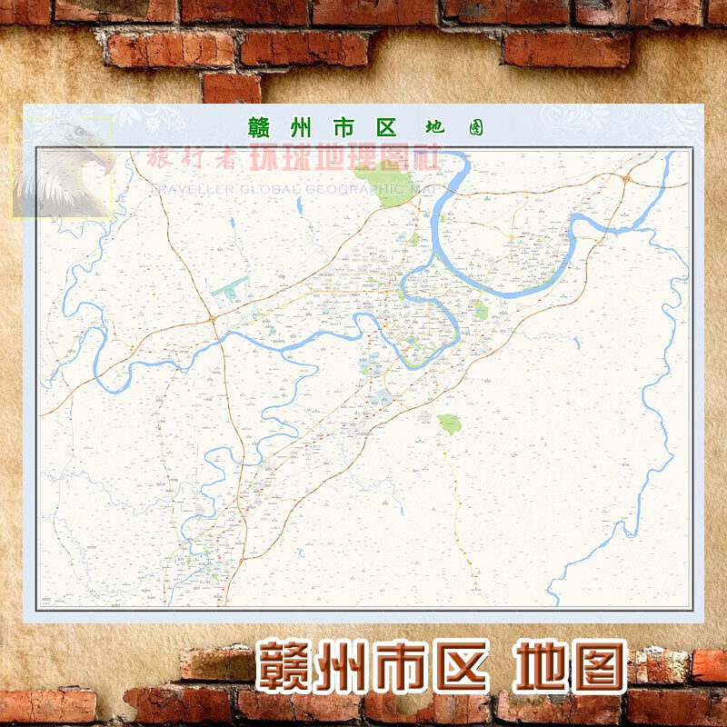 超大巨幅 赣州市区地图墙贴定做 城市城区海报2023新版装饰画芯 赣州市区地图 防水化纤油画布105*140（较大、推荐）单幅张贴