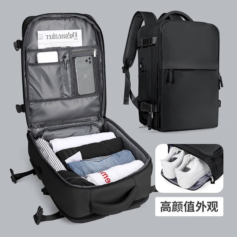轻骑者双肩背包女短途旅行包男大容量电脑书包出差行李包 669201黑色怎么看?
