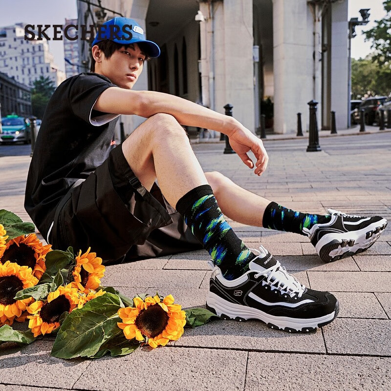 斯凯奇（Skechers）休闲鞋运动老爹鞋男女款黑色内增高厚底百搭8790091 8790091-黑色/白色/BKW 41.5