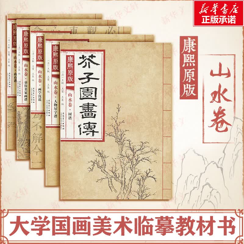 康熙原版芥子园画传 山水卷全5册 彩色版 山水卷 人物屋宇谱山石谱树谱画学浅说摹仿名家画谱 全5册