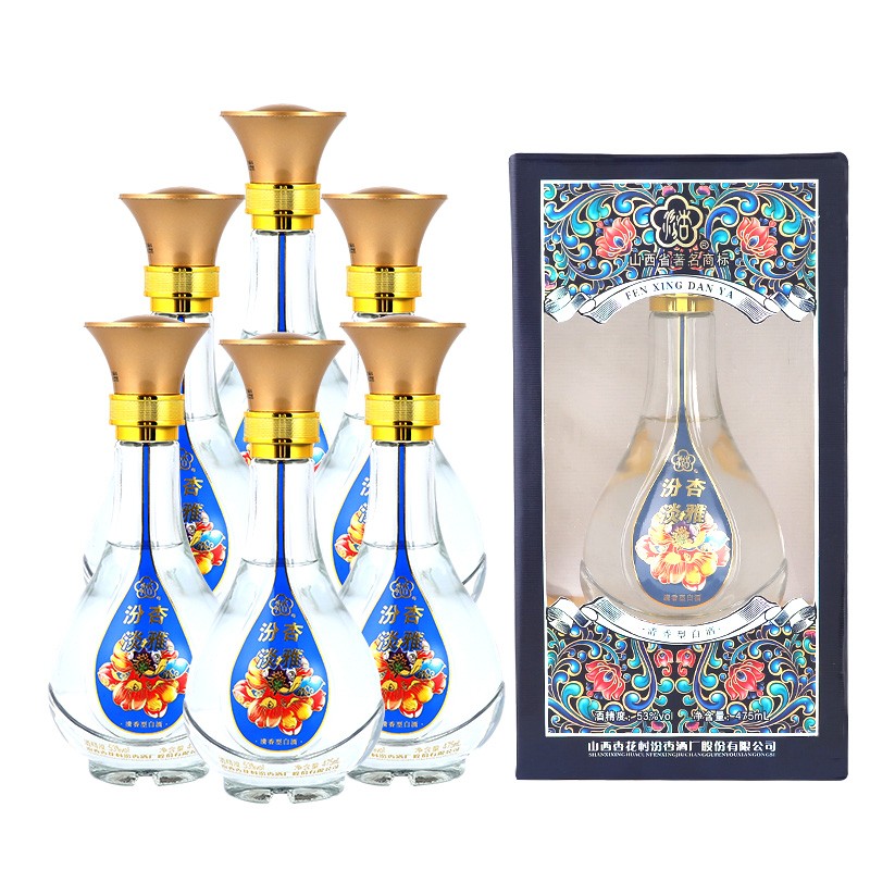 汾杏(fenxing)山西杏花村 53度汾杏淡雅u20珍品  清香型白酒 475ml*6