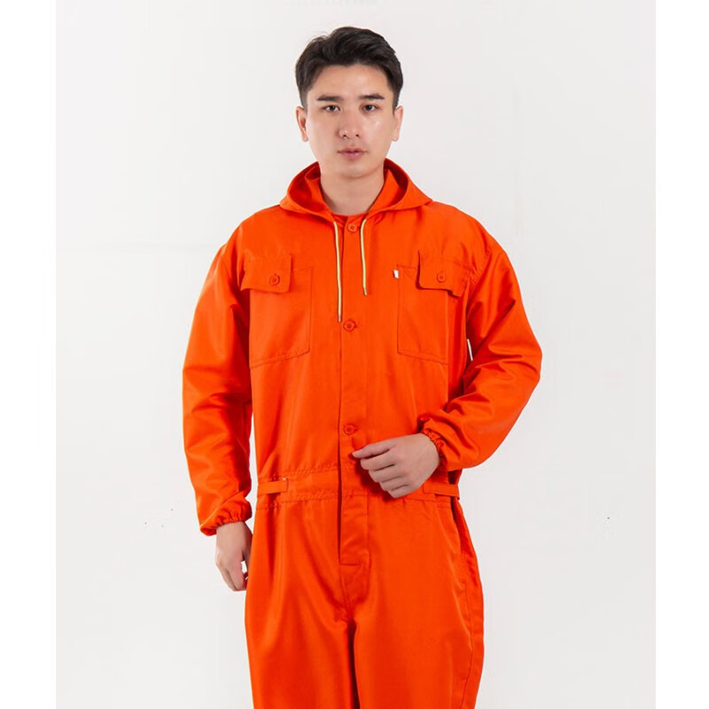 加厚连体工作服食品厂车间工服工装防尘劳保服定制印字logo 桔色连体