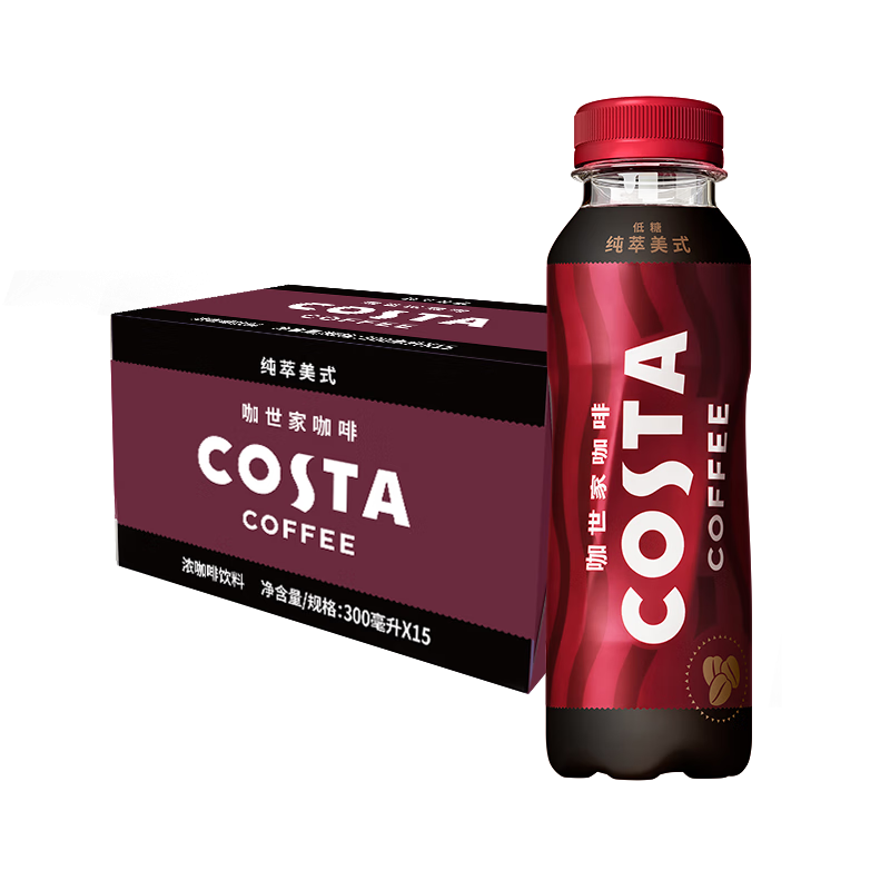 可口可乐（Coca-Cola）可口可乐 COSTA COFFEE  纯萃美式 浓咖啡饮料 300mlx15瓶 整箱装