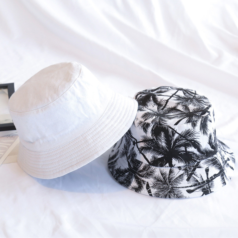 帽男潮牌椰子树盆帽韩版春天夏季时尚百搭遮阳帽男 椰子树渔夫帽白色
