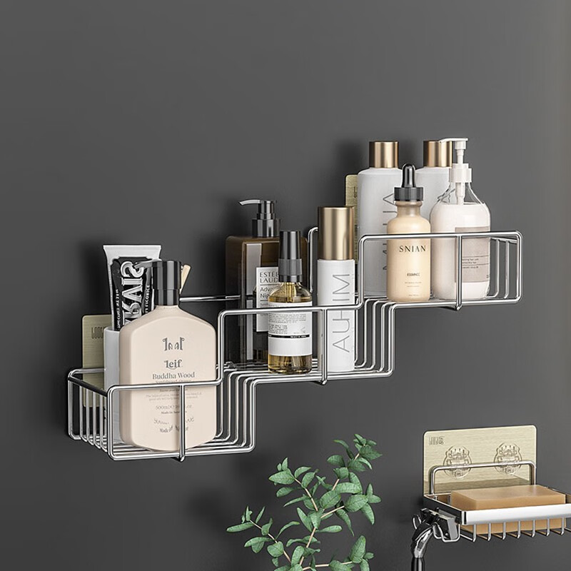 乐贴(loti)斜梯形置物架不锈钢免打孔厨房卫生间阶梯式壁挂墙上浴室