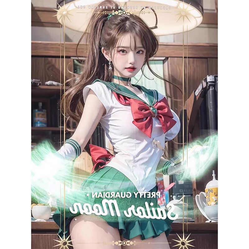 新款生日小礼裙迪士尼穿搭美少女战士cos成人jk制服变身战斗套装 绿色