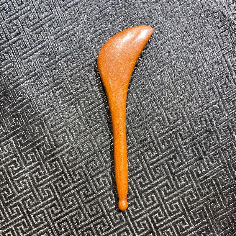 砭润康 天然砭石泗水泗滨红砭石拨筋棒 砭石刮板眼部拨筋棒面部纯手工