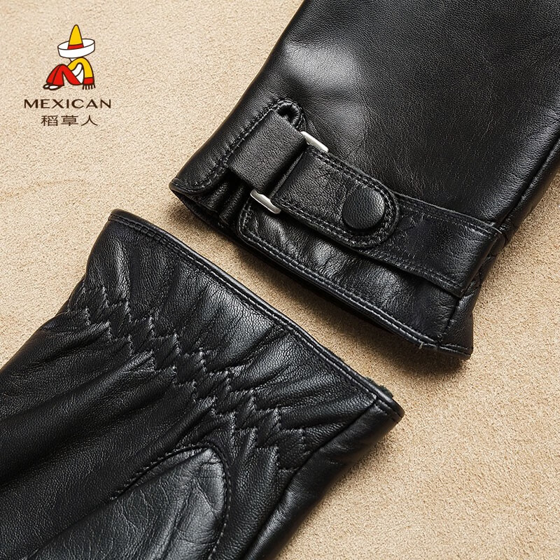 稻草人皮手套男冬季保暖骑行摩托车加厚加绒防风户外手套新年礼物 黑色 XL