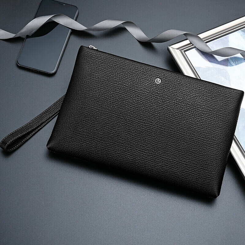 金利来男士手包鲨鱼纹头层牛皮商务手拿包时尚信封包大容量手拎包 黑 FA811007-111 生日礼物送礼送爸爸老公男友