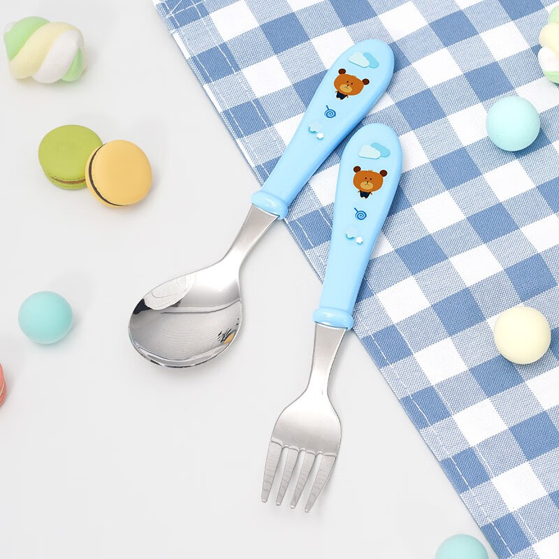 联扣儿童餐具套装316不锈钢勺子叉子筷子餐具盒便携学生卡通餐具 【316】熊ST树脂勺叉