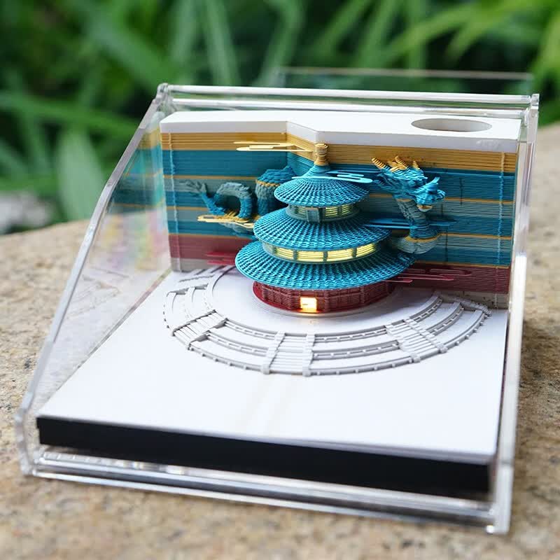 3d立体浮雕便签纸 故宫雪景3D立体便签纸手撕建筑便利贴纸雕日历 天坛龙踏祥云灯光版 便签怎么看?