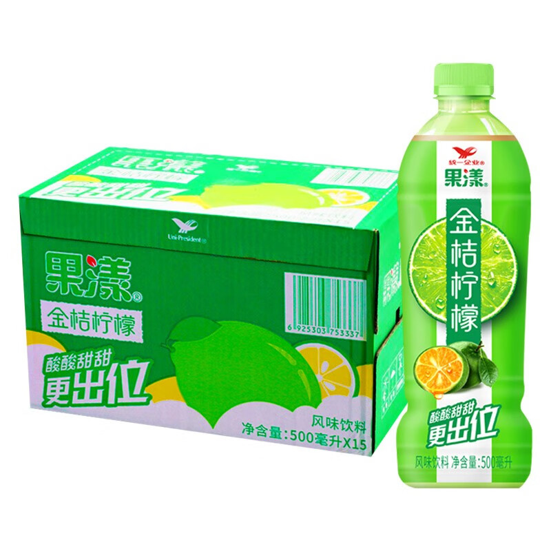 统一食品果漾金桔柠檬酸酸甜甜更出位风味饮料500ml整箱装 果漾金桔