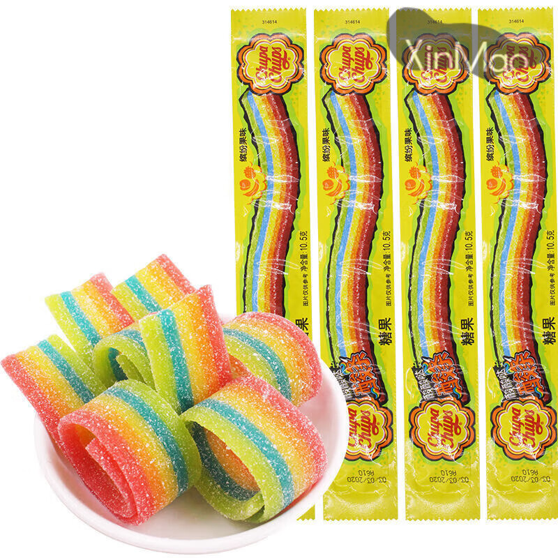 食芳溢阿尔卑斯珍宝珠酸条彩虹长条软糖酸甜果汁橡皮糖糖果零 【5条】