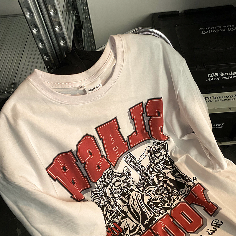 曼迪尚短袖t恤男夏季新款港风潮牌高街hiphop嘻哈英文图案印花纯棉